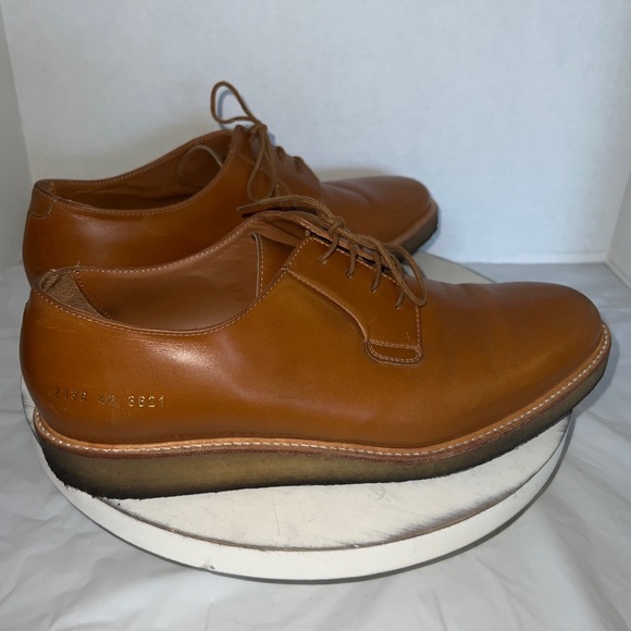 Common Projects Barneys Derby Shine Cognac Wedge-Sole Leather Bluchers Size 42/9